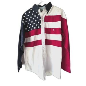 Vintage 90s Panhandle Slim Men's Western Shirt USA Flag Red White Blue Stars M.